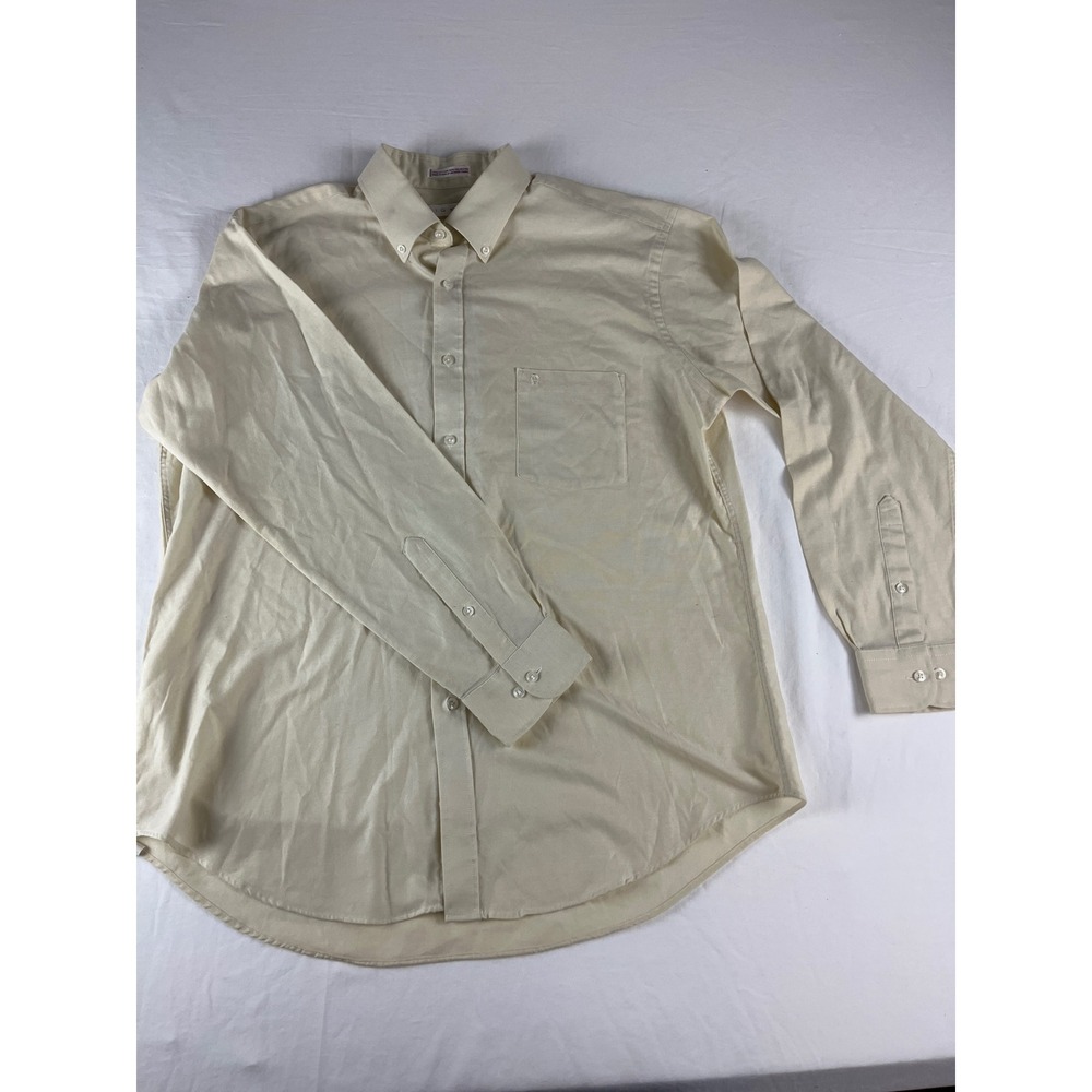 Aigner Button Down Shirt Mens 17 34/35 Cream Long‎ Sleeve Cotton Blend Oxford